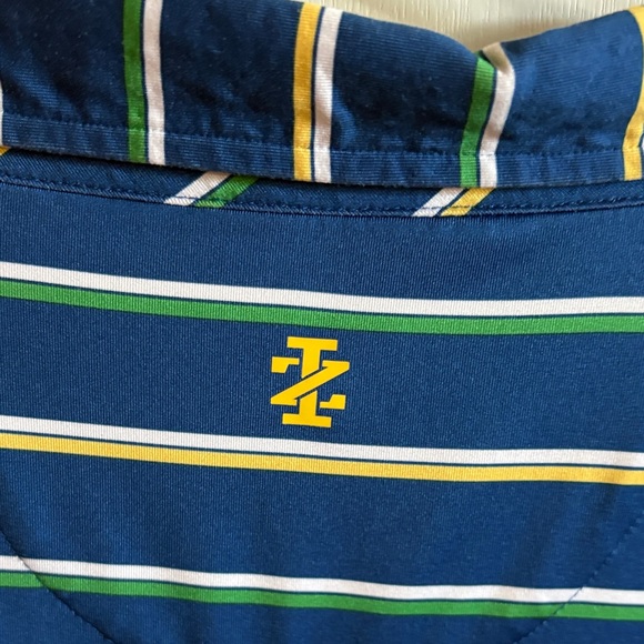 Izod Men's Polo Shirt with Blue and Yellow Stripes - Picture 4 of 5